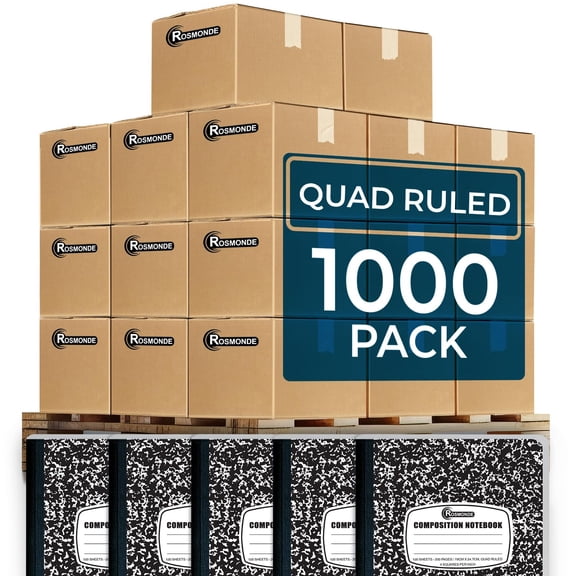 Rosmonde Composition Notebooks Bulk Pallet, 1000 Pack, Quad Ruled, 200 Pages (100 Sheets), 9.75 x 7.5 in, Marble Cover, Bulk Notebooks for School & College Use, 4–7 Day Transit