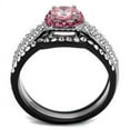 thumbnail image 3 of Two-Tone IP Black (Ion Plating) Stainless Steel Ring with AAA Grade CZ in Light Rose for Women Light Rose Stone Color Style TK2651 Size 7, 3 of 4