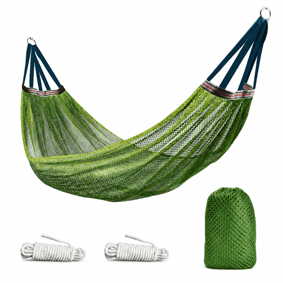 XBQUSVI 2-Person Nylon Hammock Heavy Duty 650 lb for Camping Backpacking Travel Patio Yard Army Green