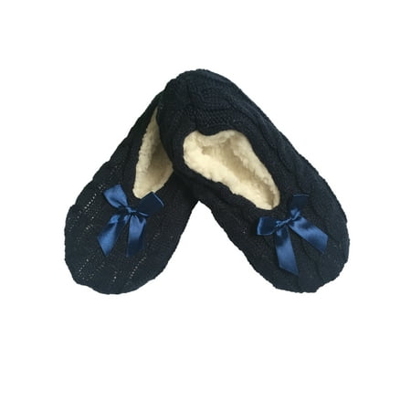 

Zodanni Mens Sock Slipper Plush Lined House Shoes Non-slip Floor Slippers Womens Indoor Shoe Cold Weather Bow Fluffy Navy Blue 4.5-6
