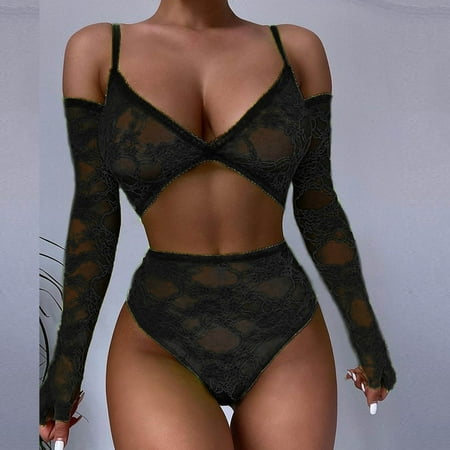 

Women Pure Color Lace Lingerie Set Wild Homewear Sleepwear Plus Size Note Please Buy One Size Larger
