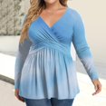 thumbnail image 2 of Women's Plus Size V Neck Long Sleeve Tops Casual Fashion Gradient Printed Blouse Spring Autumn Lightweight Pullover Top Ladies' Plus Size Sexy Slim Fit Long-Sleeve T-shirt, 2 of 5