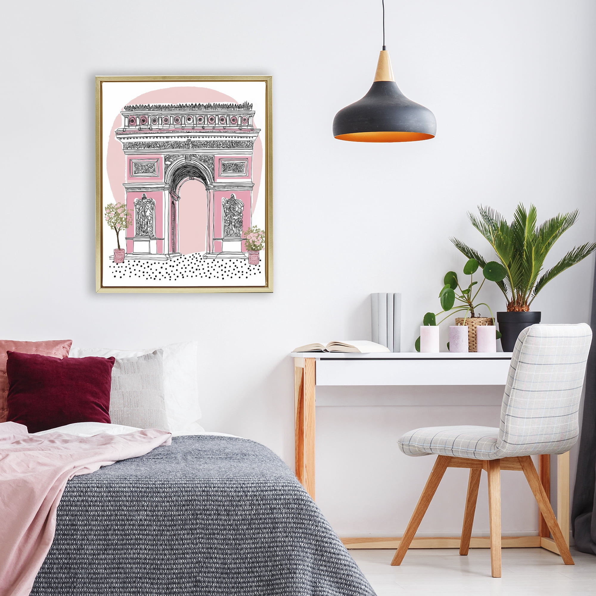 Stupell Industries Pink Neoclassical Archway Gold Framed Floater Canvas Wall Art, design by Jess Stempel