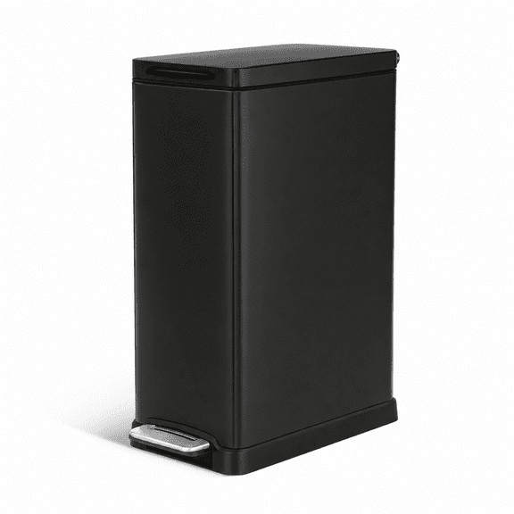 Home Zone Living 12 Gallon Slim Stainless Steel Kitchen Trash Can with Step Pedal and Soft Close Lid, Black
