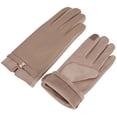 thumbnail image 2 of BadPiggies Winter PU Leather Suede Gloves for Women, Warm Thermal Touchscreen Texting Dress Driving Motorcycle Gloves Fleece Lining (Beige), 2 of 9