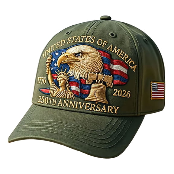 TOWED22 250 Anniversary USA Hat, Adjustable 250 Year American Anniversary Hat, Fully embroidered style E