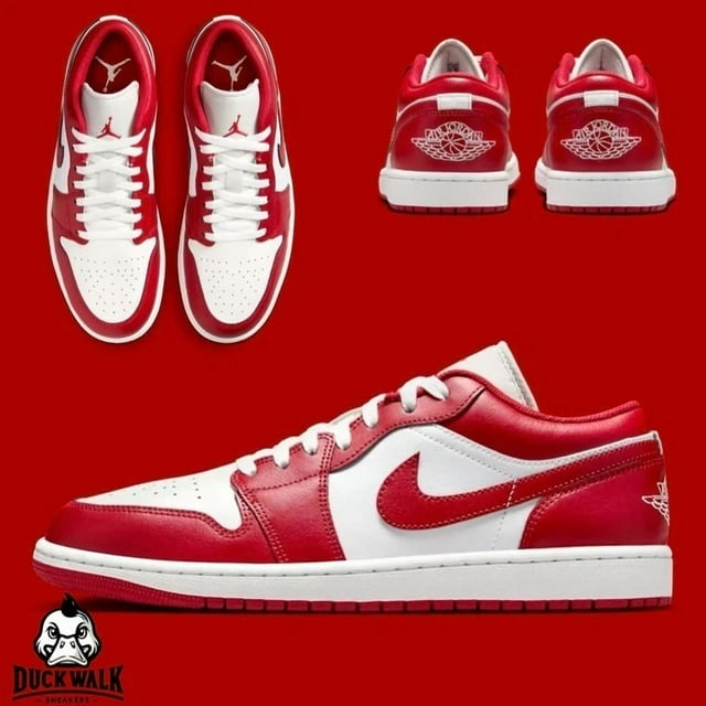 N I-K-E A i r-Jor-dan 1 Low Shoes Summit White Varsity Red 553558-166 Men's Sizes NEW