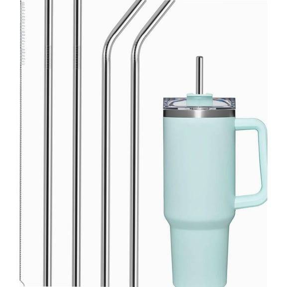 4 PCS Stainless Steel Replacement Straws for Stanley 40oz Cup, Reusable Straws Compatible with Stanley Adventure Quencher Travel Tumbler, Durable Cup Straws with Cleaning Brush