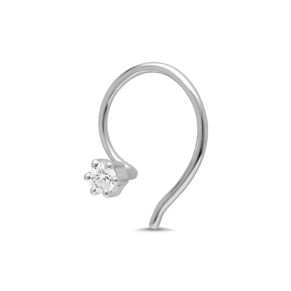 DewberryDiamonds 0.60 Ct 925 Silver Round Cut Simulated Cubic Zirconia Solitaire Nose Pin Ring Stud 14K White Gold Plated