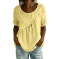 thumbnail image 5 of Women Oversized Short Sleeve Top Solid Casual Crew Neck Ruffle Hem Badydoll Summer Blouses Peplum Pleated Tops Yellow XXL, 5 of 9
