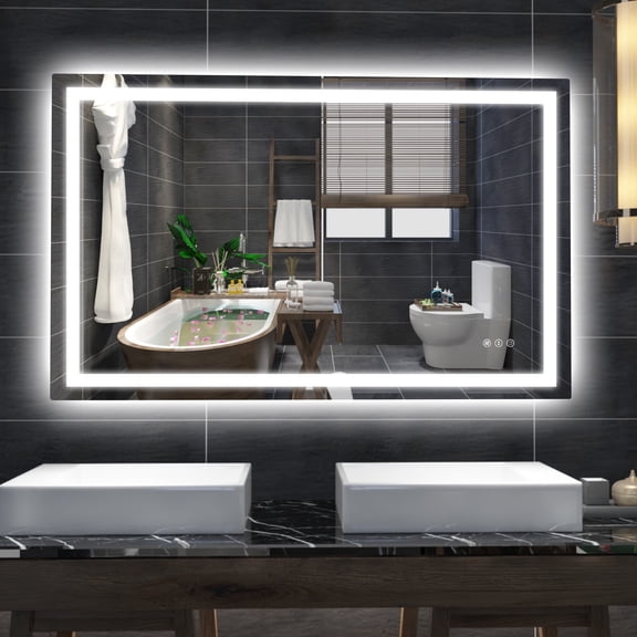 SUMERAIN 48 x 30 Inch LED Bathroom Mirror with Lights, Backlit Front Lit, 3 Color Temperatures Lighted Vanity Mirror for Wall, Anti-Fog, Dimmable Brightness, Memory Function, Tempered Glass
