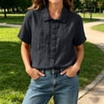 thumbnail image 6 of cfhntfmh Cotton Linen Tops for Women Collared V Neck Short Sleeve Shirt with Pockets Casual Button down Summer Work Tops, 6 of 7