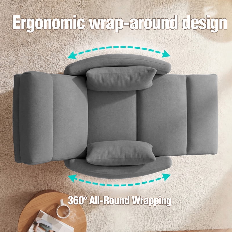 Lacoo 360° Swivel Recliner Chair Oversized Adult Nursery Glider Rocking Recliner Upholstered Electric Recliner Chair with 2 Pillows for Living Room,Linen Gray