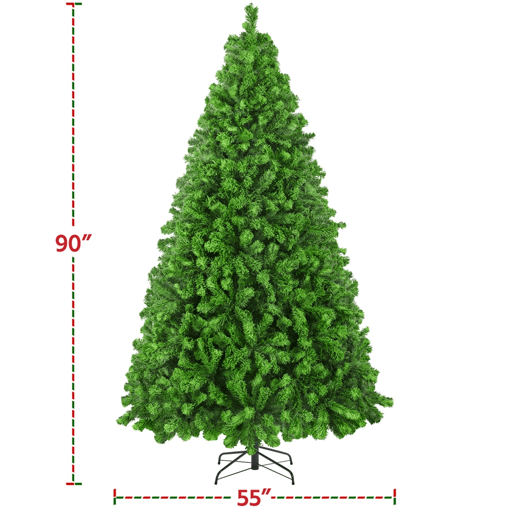 Alden Design 7.5Ft Pre-lit Flocked Artificial Christmas Tree with Foldable Stand, Pure Green