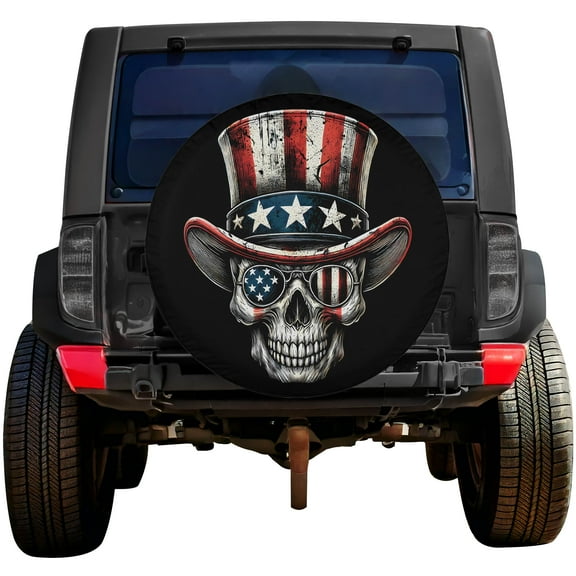 Lotusprinthandmade America Flag Sugar Skull Spare Tire Cover Without Backup Camera Hole 6 Sizes (27 in.), sugar skull car decor, us flag wheel protector