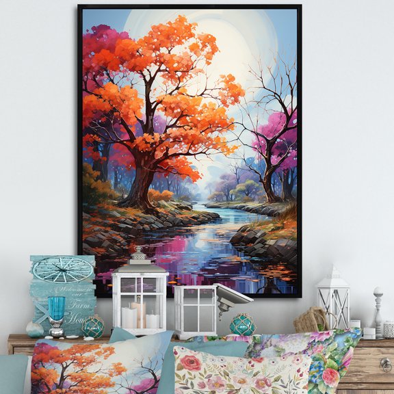 Designart "Maple Liveliness Palette III" Tree Maple Floater Framed Wall Art Living Room