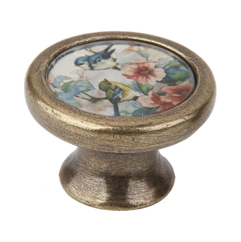 YWMJZEU 5 x Cabinet Door Drawer Bin Handle Pull Knob Hardware -Bird and Flowers