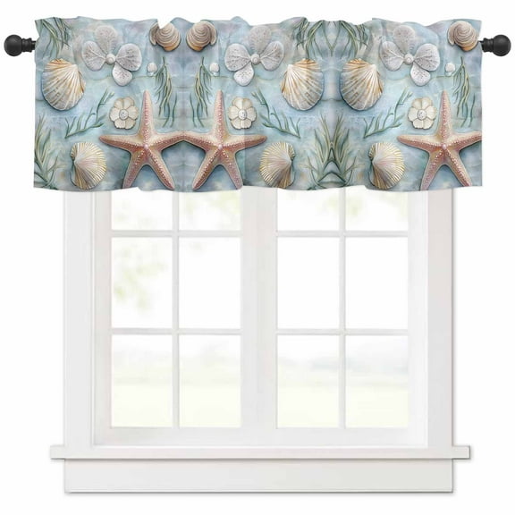 Coastal Starfish Valances for Windows Farmhouse Kitchen Curtains Valances Rod Pocket Valance Curtains for Kitchen Windows Summer Beach Nautical Shell Coral Window Valances for Bathroom 54"x18"