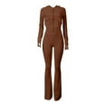 thumbnail image 2 of Fall Outfits Party Outfit Clubwear Casual Wear Long Sleeve Zipper Hoodie Jacket Flared Leggings Stretchy Waffle Knit Fabric Trendy, 2 of 7