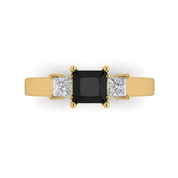 Clara Pucci 14K Yellow Gold 1.11ct Onyx Three-Stone Ring for Women