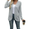 thumbnail image 3 of Womens Long Cardigan Sweater Open Front Long Sleeve Outfits with Pockets Light Gray S, 3 of 9