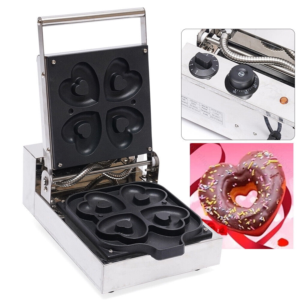 Commercial Donut Waffle Machine Waffle Baker 4 Mini Heart Shaped Doughnut Maker