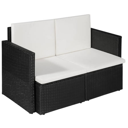 2 Seater Garden Sofa with Cushions Black Poly