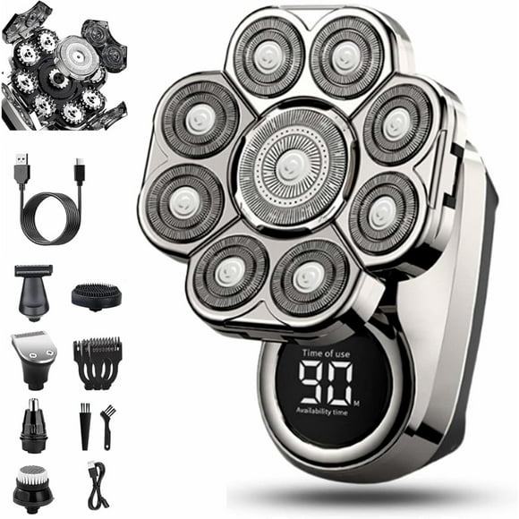 Bawldy Shaver Pro, Bawldy Pro, 9D Floating Head Shaver for Bald Men, 6-in-1 Detachable Head Shavers, IPX7 Waterproof Wet Dry Shaving, Intelligent LED Display, Rechargeable Cordless Razor