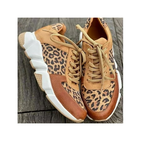 

Crocowalk Women s Non Slip Soft Closed Toe Sneakers Breathable Lace Up Shoes Sports Lightweight Leopard Print Trainers