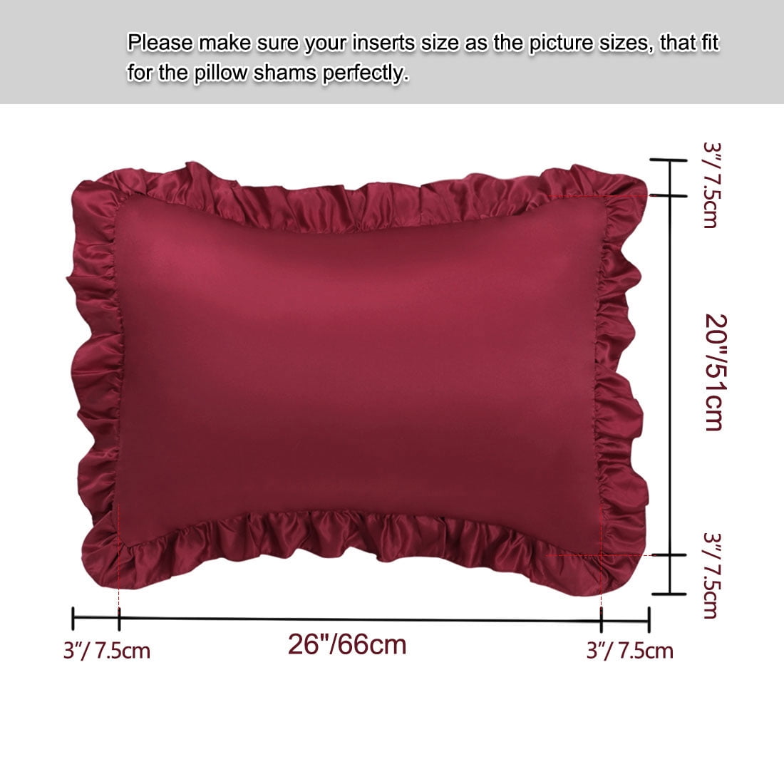 Unique Bargains 2-Piece Satin Ruffled Edge Pillowcases, Standard, Burgundy