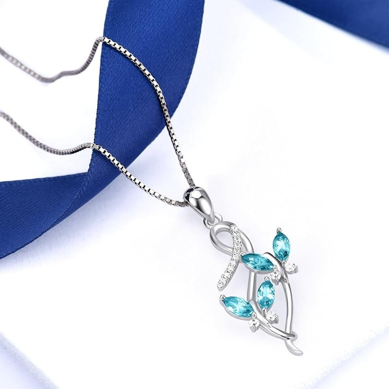 SISGEM Anniversary Jewelry Gifts for Her, 925 Sterling Silver Infinity Butterfly Pendant Necklace with Birthstone Crystal from Austria, Birthday Christmas Jewelry for Women 18 Inches (Gift Box)