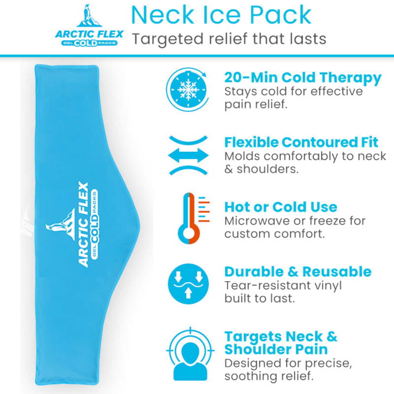 Vive Neck Ice Pack Wrap, Reusable Gel Ice Pack for Neck Shoulders, Cold Compress Therapy for Pain Relief, Injuries, Swelling