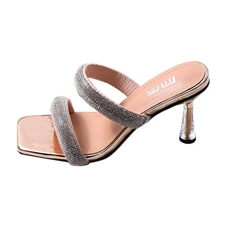 

Fsqjgq Beach Sandals Women Womens Flat Sandals Women Clear High Heels Sandals Square Open Toe Two Strap Backless Slip On Summer Wedding Dating Pumps Shoes for Woman Size 40 Gold