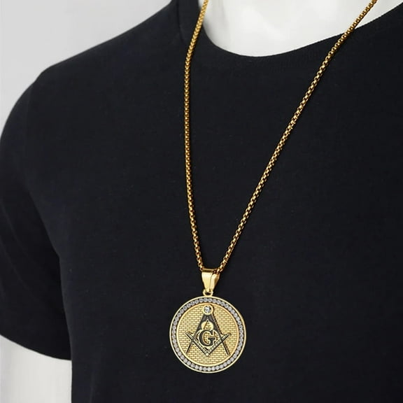 Hip Hop 14K Yellow Gold Masonic Symbol Necklaces & Pendants For Women/Men Golden Color Free-mason Fashion Jewelry D153