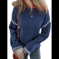 thumbnail image 3 of Suéteres para Mujer, Cuello Redondo Liso, Corte Holgado, Larga, Punto en Contraste, Jersey, Tops Azul Marino S, 3 of 9
