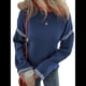 thumbnail image 3 of Suéteres para Mujer, Cuello Redondo Liso, Corte Holgado, Larga, Punto en Contraste, Jersey, Tops Azul Marino S, 3 of 9
