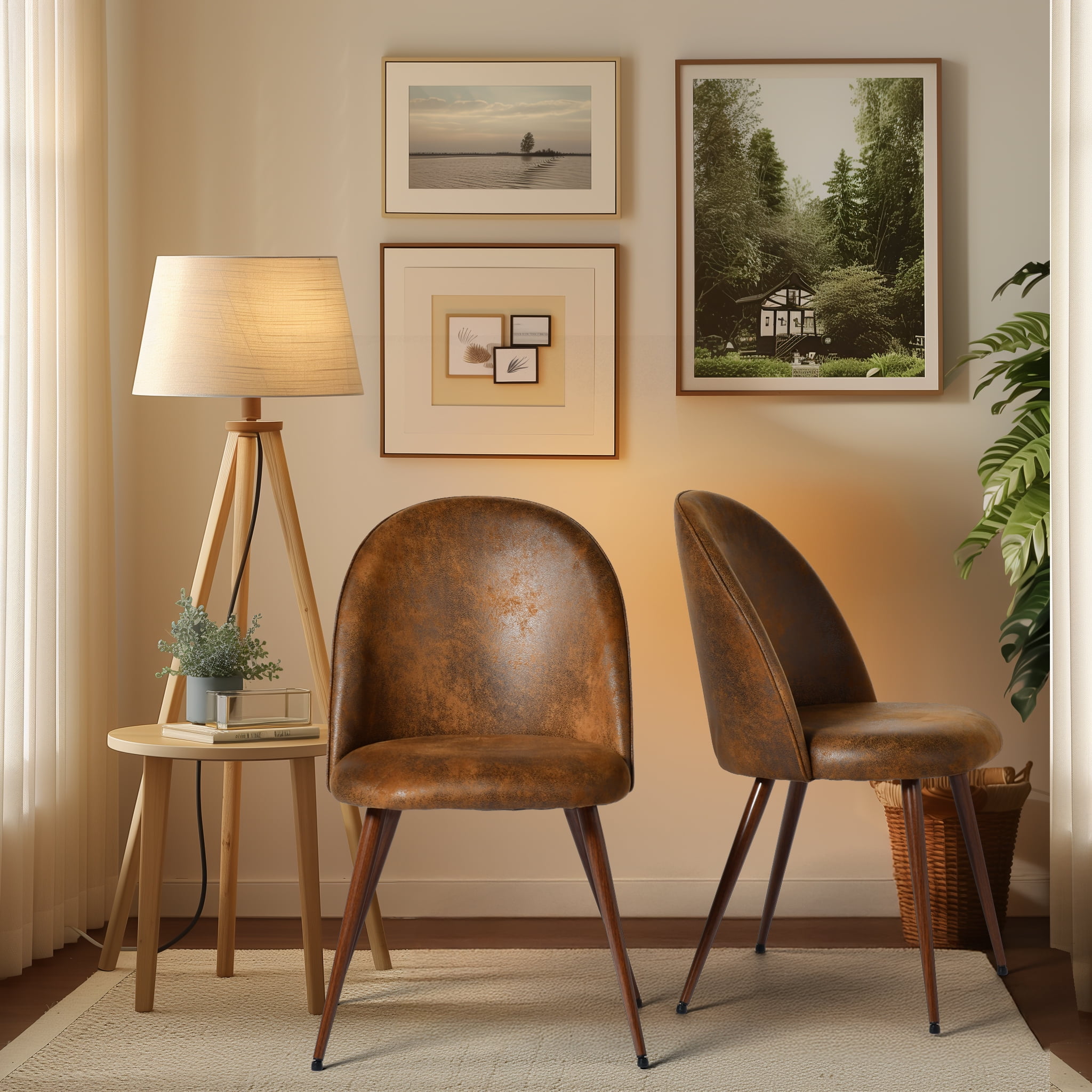 Homy Casa Desk Chairs Set of 2, Upholstered Home Office Reception Guest Chairs, Brown