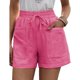 thumbnail image 1 of Pantalones cortos con cordón para mujer, pantalones cortos informales de cintura alta, sueltos, de pierna ancha, con cordones y bolsillos para verano, rojo rosa M, 1 of 6