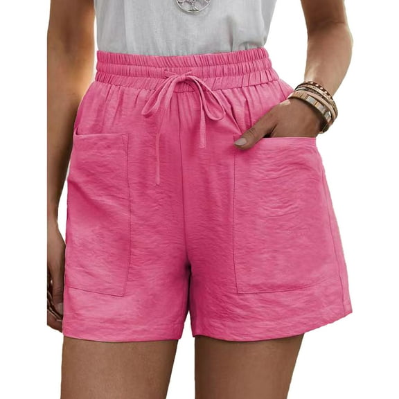 Women Drawstring Shorts High Waist Casual Loose Wide Leg Lace Up Shorts with Pockets for Summer Rose Red XL