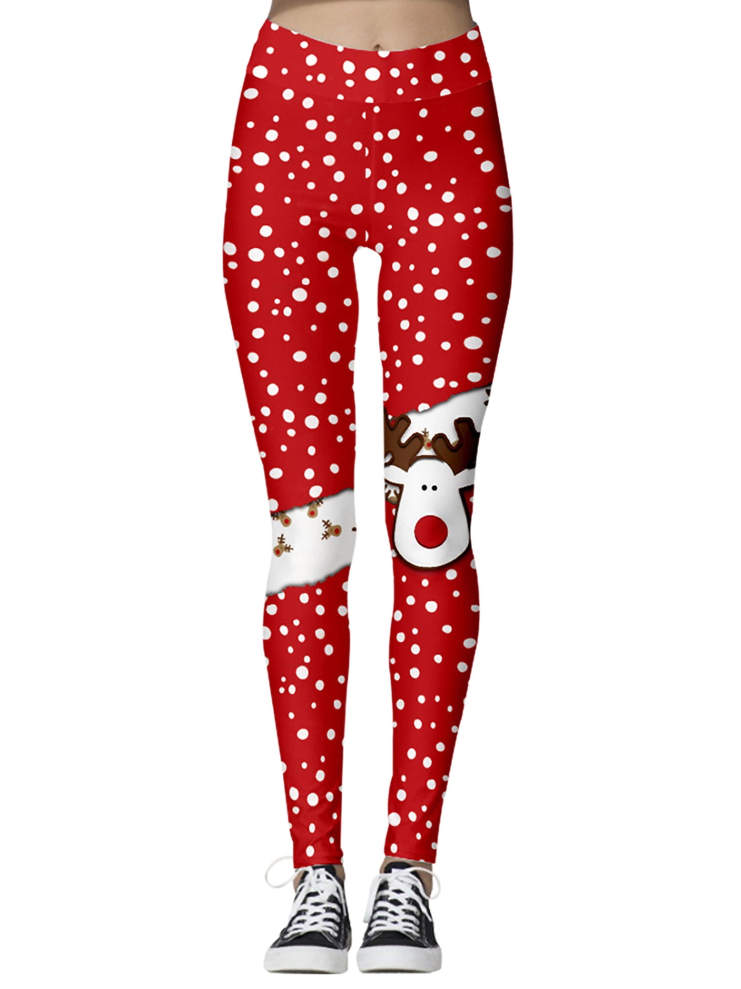 New Womens Christmas Xmas Santa Snowman Printed Stretchy Leggings Trouser Pants 