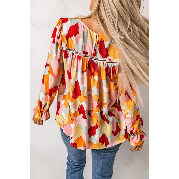ABPHQTO Blusa De Mujer Estampado Abstracto Multicolor Manga Larga
