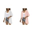 thumbnail image 1 of 2 Pack(Pink 1PCS & White 1PCS) Multipack Women Casual Cardigan Three Quarter Sleeve Open Front Lightweight Dots Cardigan Draped Ruffles Cardigan, 1 of 7