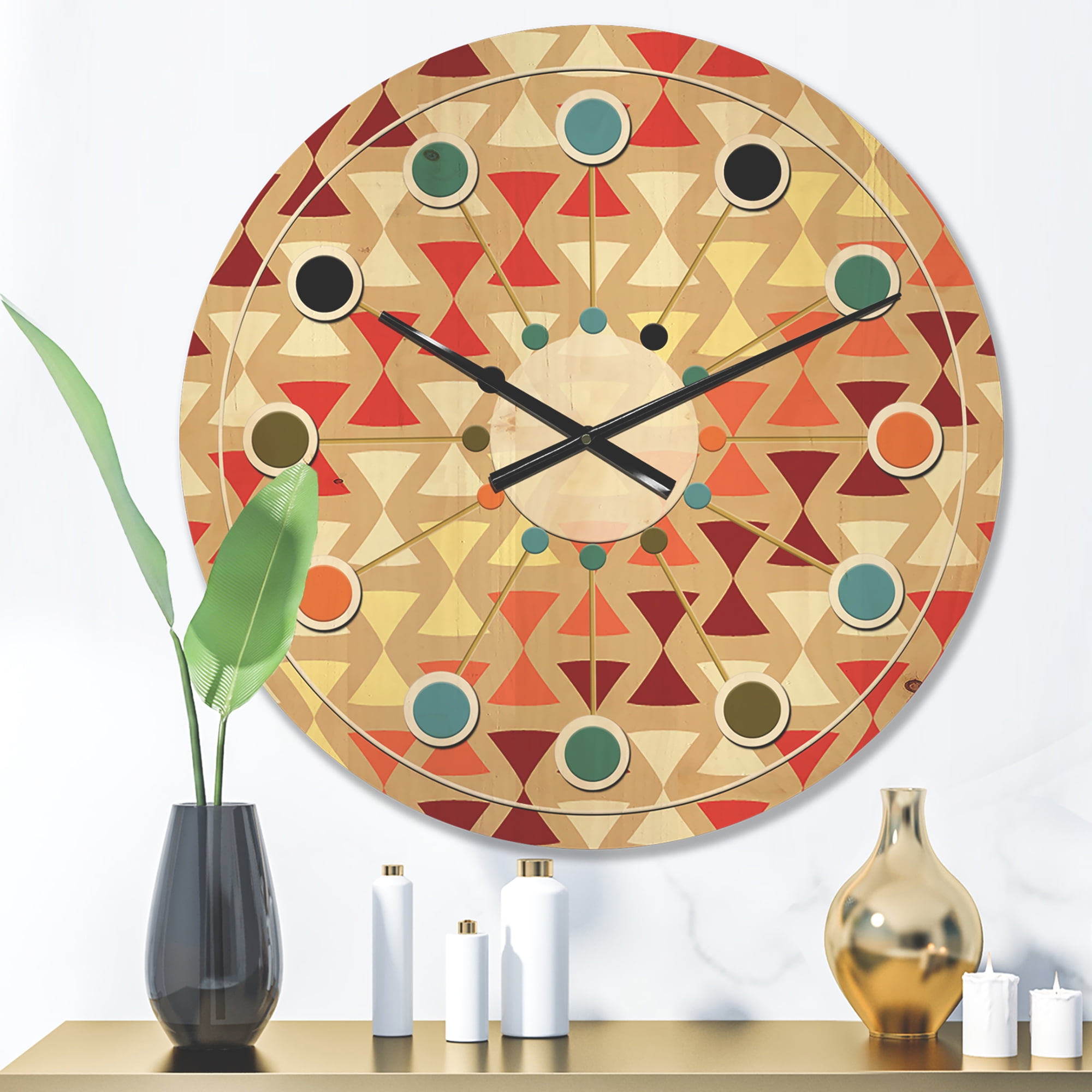 Designart 'Retro Triangular Design IX' Mid-Century Modern Wood Wall Clock