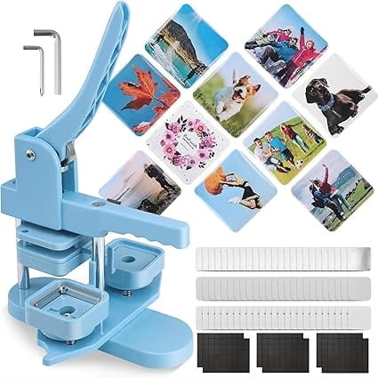 Fridge Magnet Maker Machine, 50mm Square Photo Magnet Button Maker Kit, DIY Square Fridge Magnet Badge Button with 100 Set Square Magnet Button Making Supplies, for Souvenir, Activity Badge