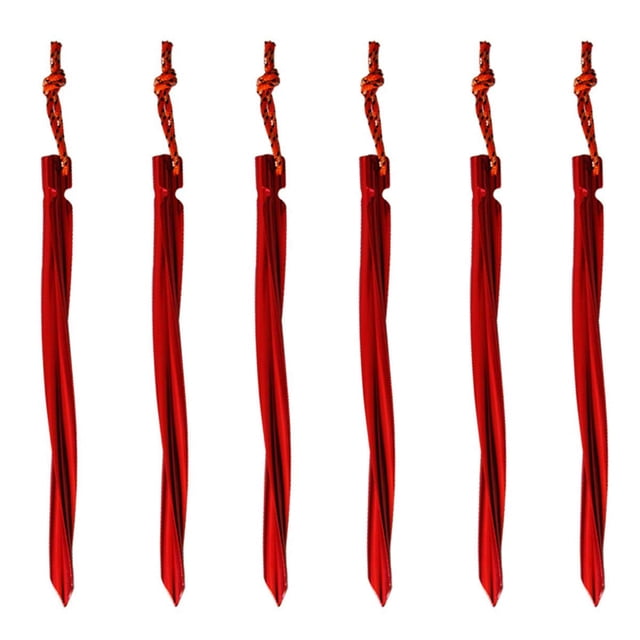 EeaseCA 6 Pcs Piquets de Tente de 25 cm en Forme de Chevilles de Tente avec Cordons de Traction Réfléchissants (Rouge)