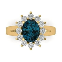 2.72 ctw with Simulated Diamond Halo Accents Anniversary Ring for Women | Oval Cut Natural London Blue Topaz | Hyperallergenic Solid 18K Yellow Gold