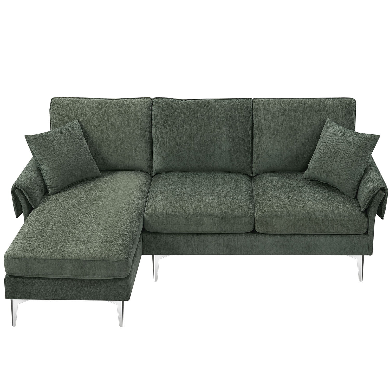 Kadyn 84 " Convertible Sectional Sofa, Modern Chenille L-Shaped Sofa Couch with Reversible Chaise Lounge and Pillows , Fabric Sofa for Living Room, Green