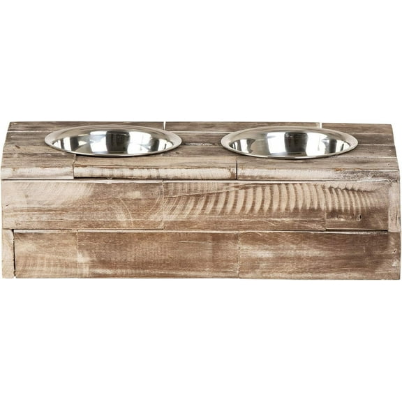 Huntley Pet Elevated Dog and Cat Double Bowl Feeder Stainless Steel Bowls (Berjen, Small)