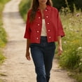 thumbnail image 4 of Endives Linen Shirts For Women Button Down Shirt Summer Solid Color Casual Half Sleeve Blouse Beach Loose Shirt Womens Tops Red, 4 of 7