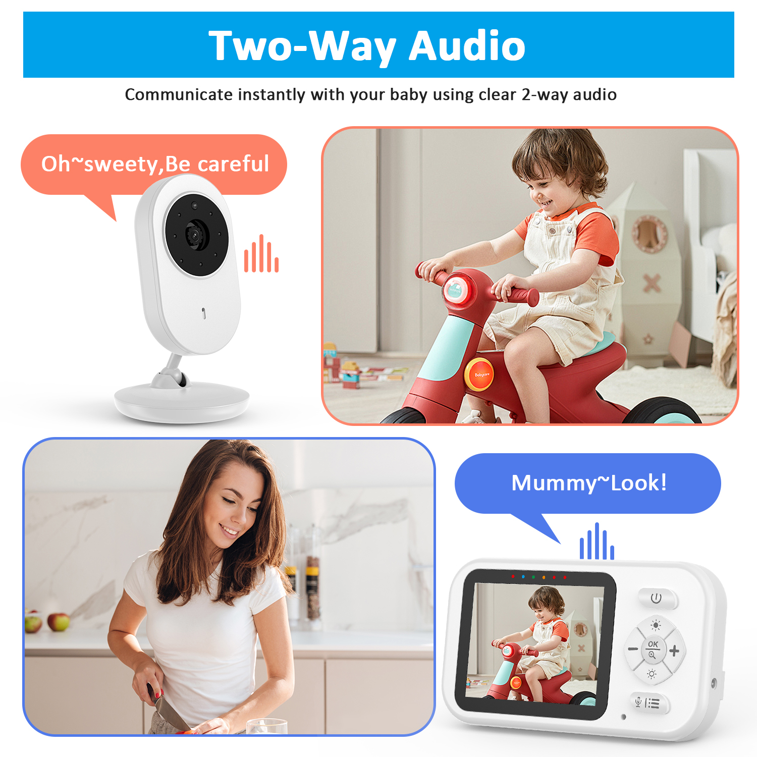 Askmuse 2.8" Baby Monitor with Camera and Audio, No WiFi Portable Baby Camera Monitor with Night Vision, VOX, Two-Way Talk, 6 Lullabies, Temperature Sensor, Plug and Play, for Travel, Room, Pet